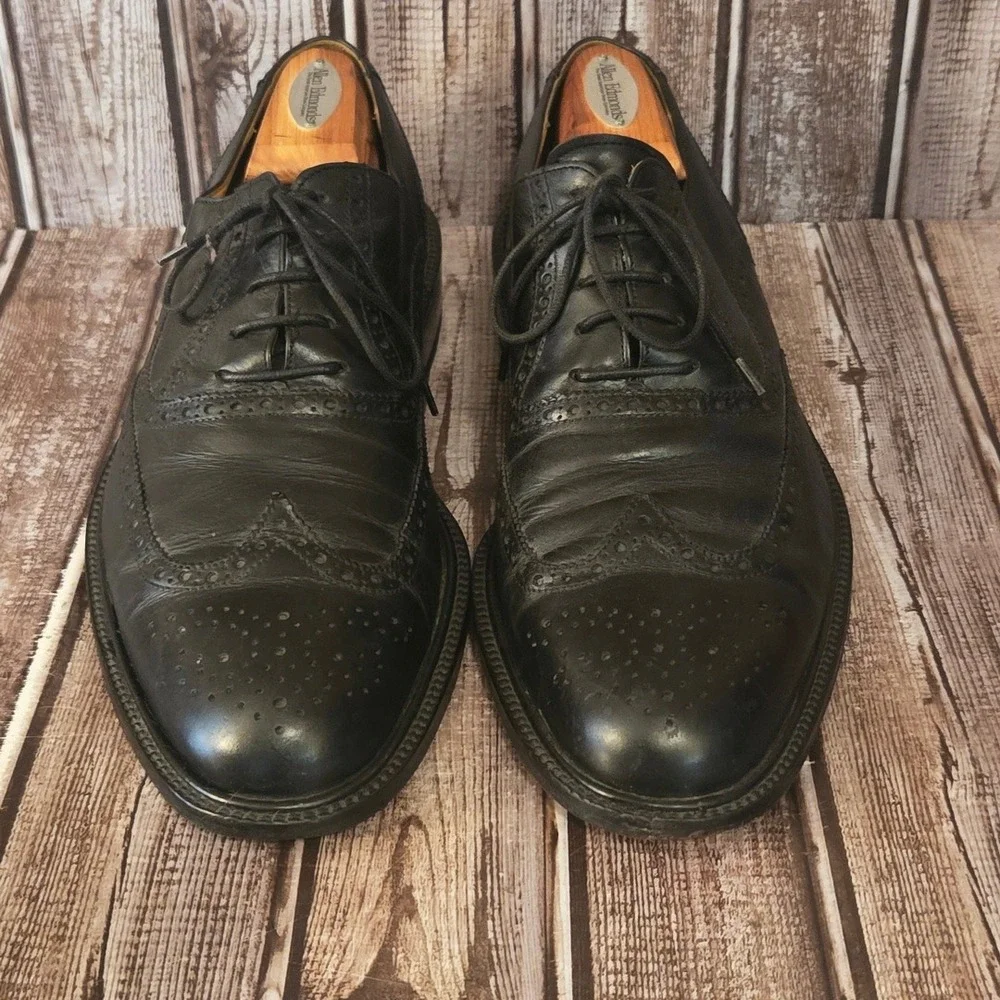 Sz 43 / 10 Magnanni Black Leather Brogue Wingtip Oxford Dress Shoes VGUC